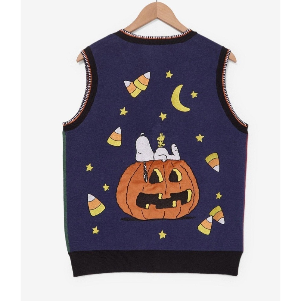 NEW! Peanuts Snoopy Candy Corn Halloween Color Block Womens Sweater‎ Vest Medium - Picture 2 of 4